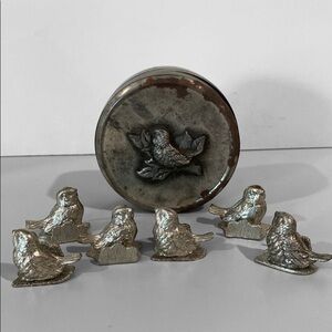 Silver Pewter birds Place Card Holders with box